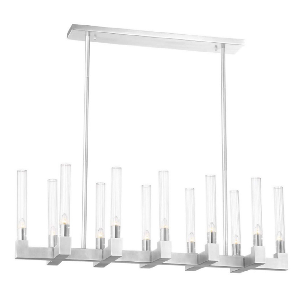 Placid 40" 12-Light, Fluted Glass Linear Chandelier in Polished Nickel