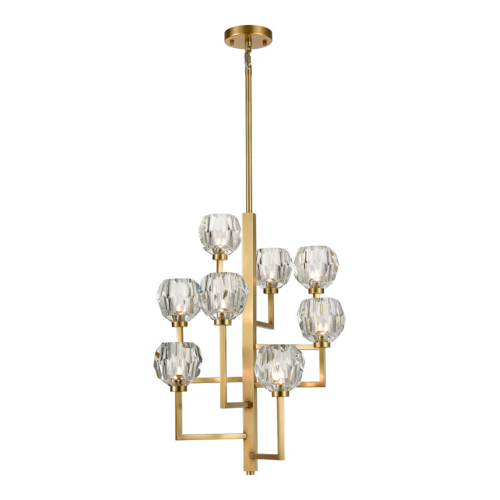 8-Light 20" Vertical Aged Brass Crystal Chandelier