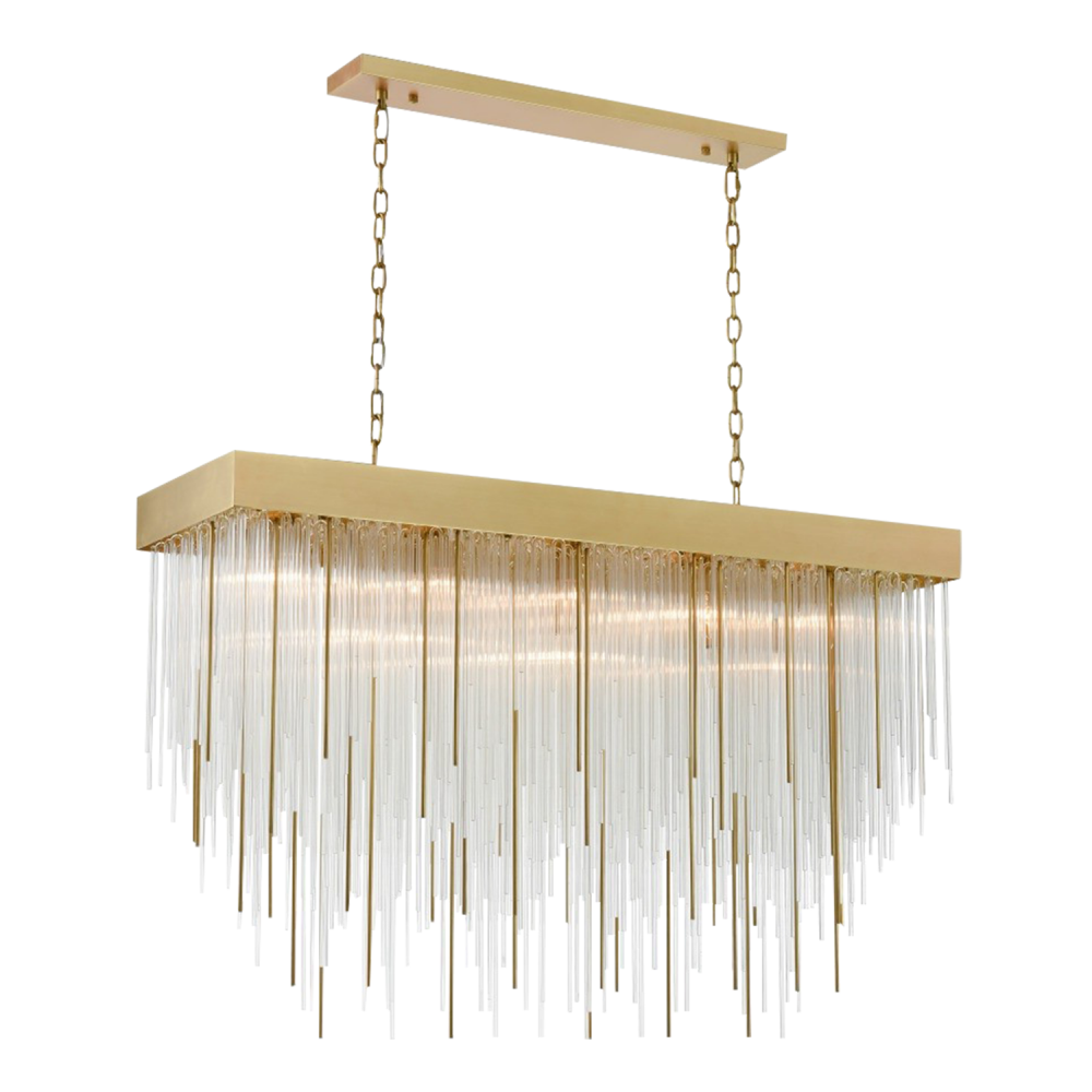 Waterfall 48" 17-Light, Glass Dinning Chandelier in Aged Brass