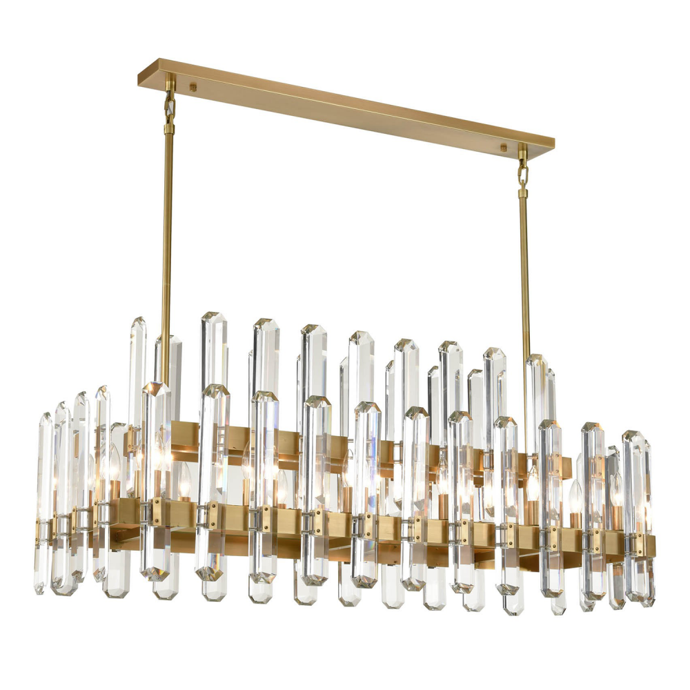 Clarion 48" 14-Light, Vertical Crystal Tier Chandelier in Brass