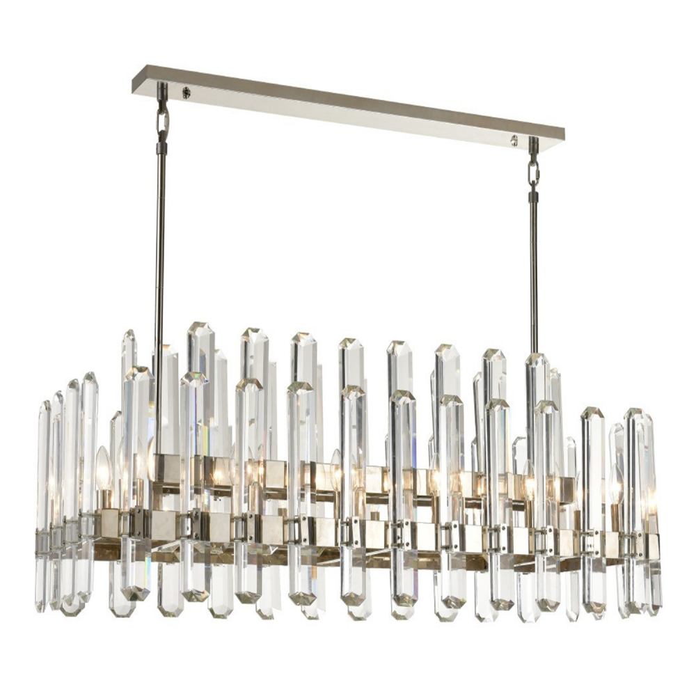Clarion 48" 14-Light, Vertical Crystal Tier Chandelier in Nickel