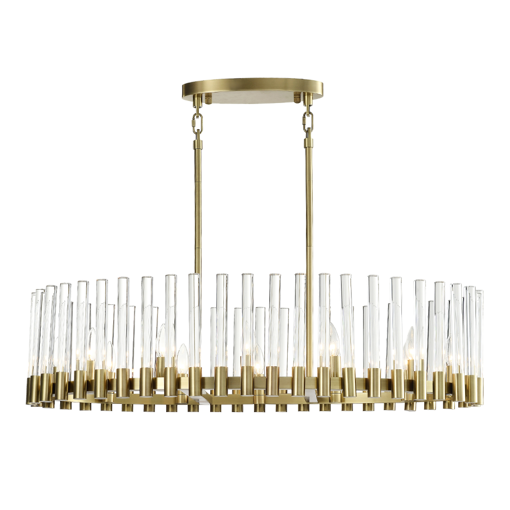 Julian 40" 12-Light, Oval Glass Stem Chandelier in Aged Brass