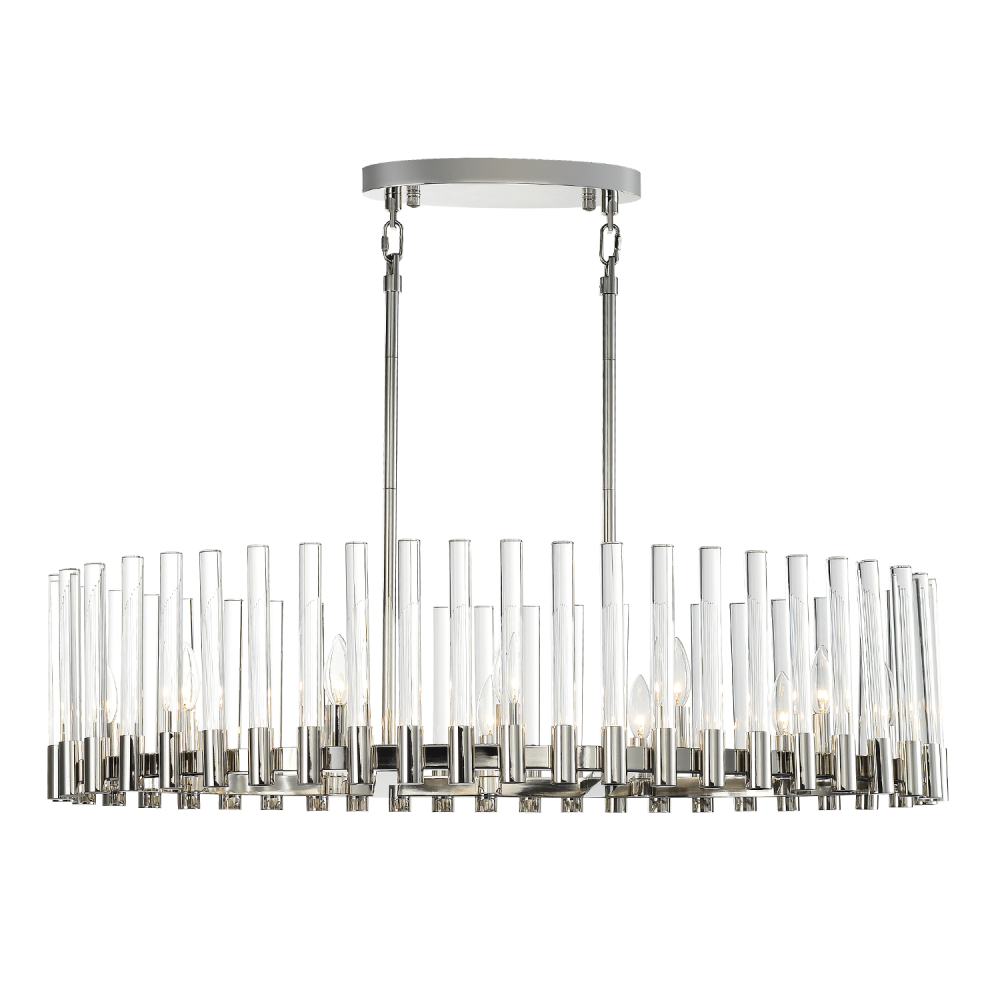 Julian 40" 12-Light, Oval Glass Stem Chandelier in Polished Nickel