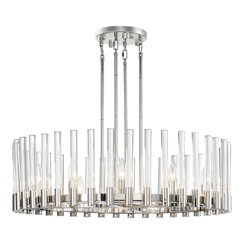 Julian 32" 12-Light, Round Glass Stem Chandelier in Polished Nickel