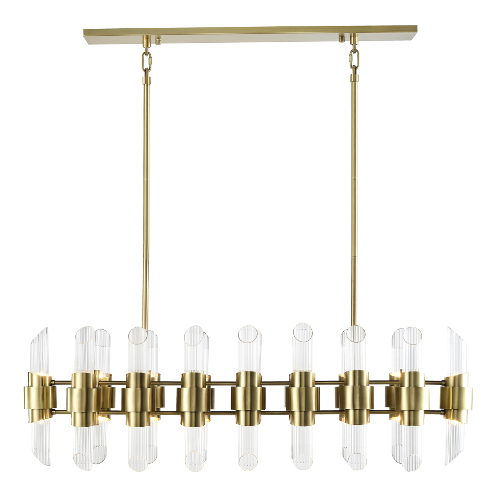 Pillar 48" 32-Light, Duo Linear Glass Chandelier in Aged Brass