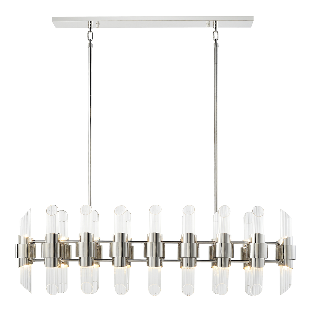 Pillar 48" 32-Light, Duo Linear Glass Chandelier in Polished Nickel