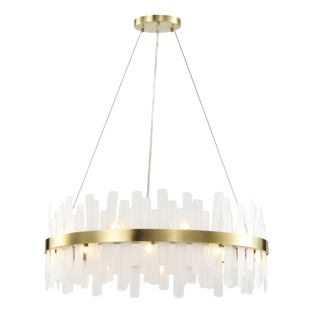 Torrent 32" 20-Light, Slated Glass Ring Chandelier in Aged Brass