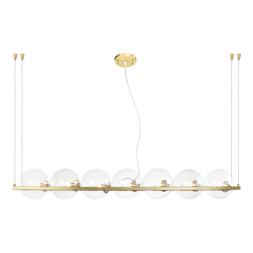 7-Light 50" Aged Brass Linear Globe Chandelier