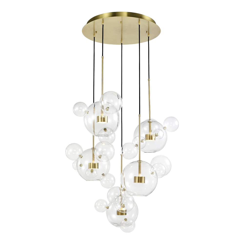 Satellite 44" 10-Light, Glass Multi-Pendant in Aged Brass