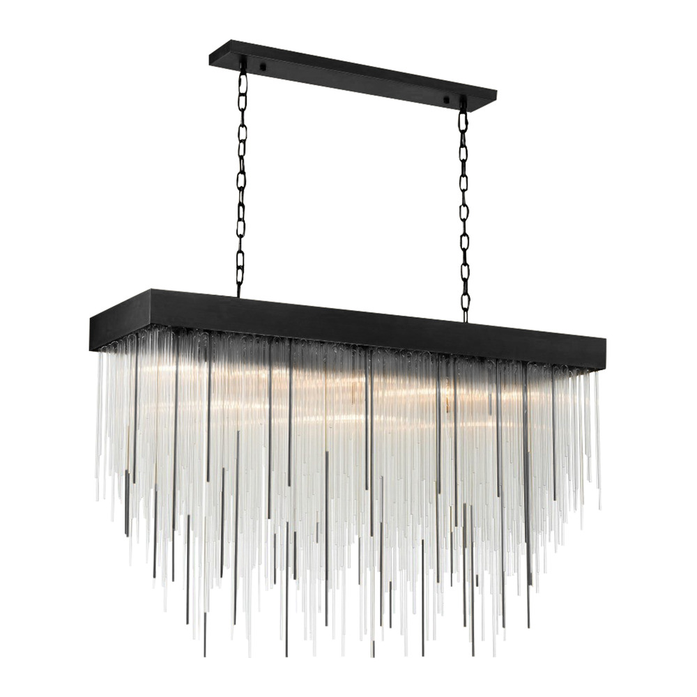 Waterfall 48" 17-Light, Glass Dinning Chandelier in Satin Brushed Black
