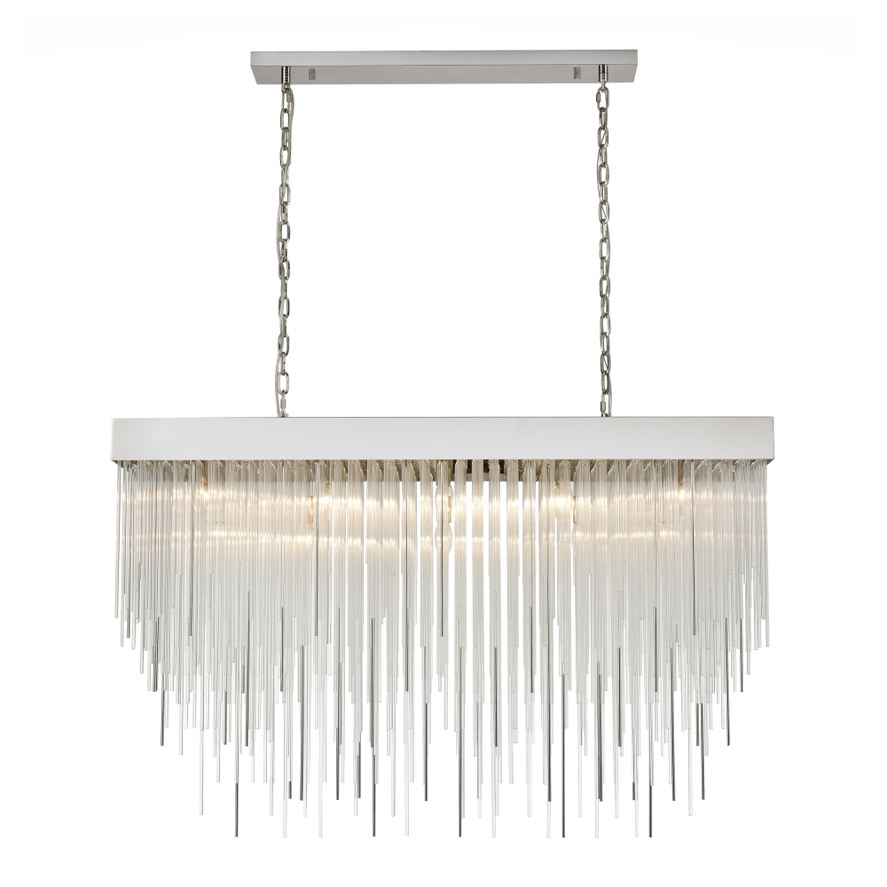 Waterfall 60" 27-Light, Glass Dinning Chandelier in Polished Nickel