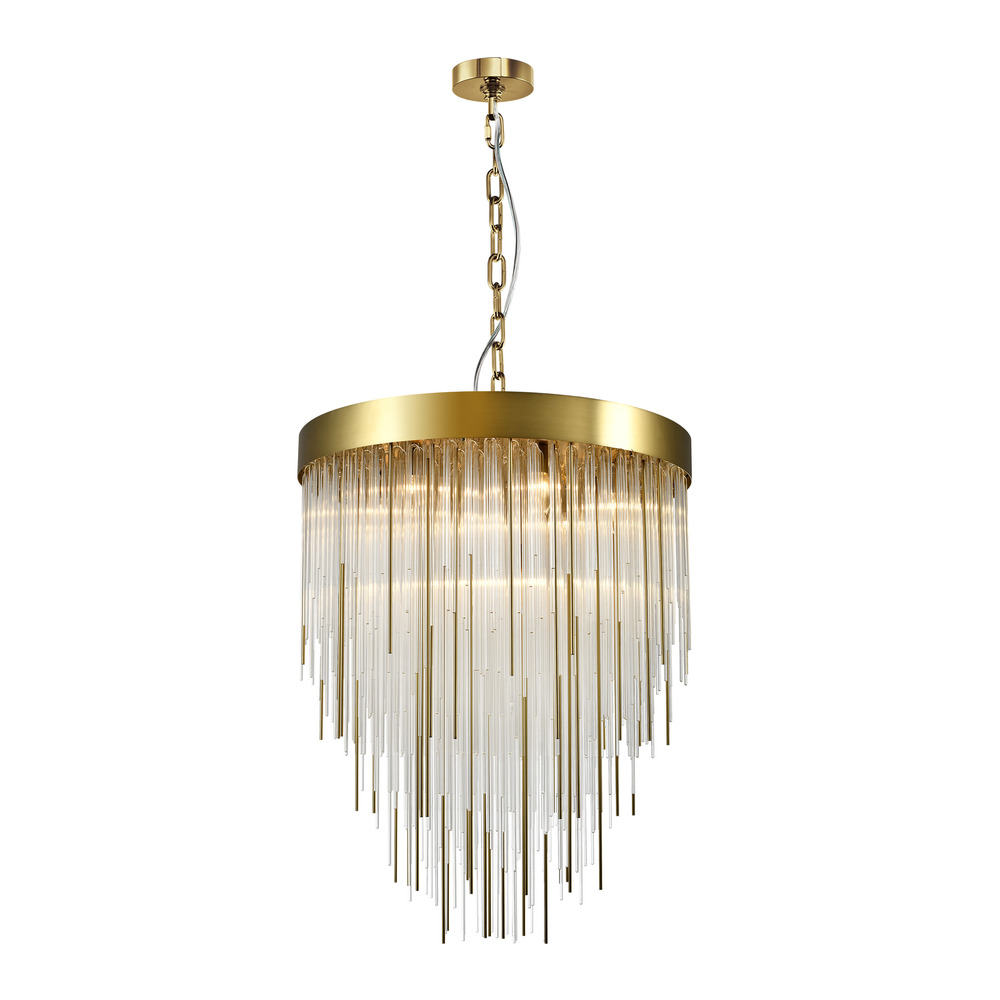 Waterfall 24" 9-Light, Round Glass Chandelier in Aged Brass