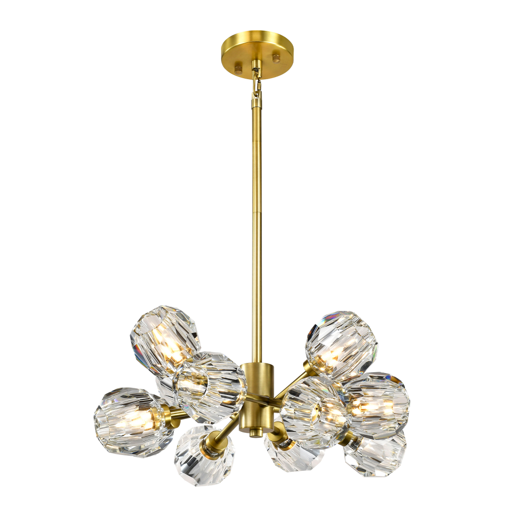 12-Light 24" Modern Sputnik Aged Brass Crystal Chandelier