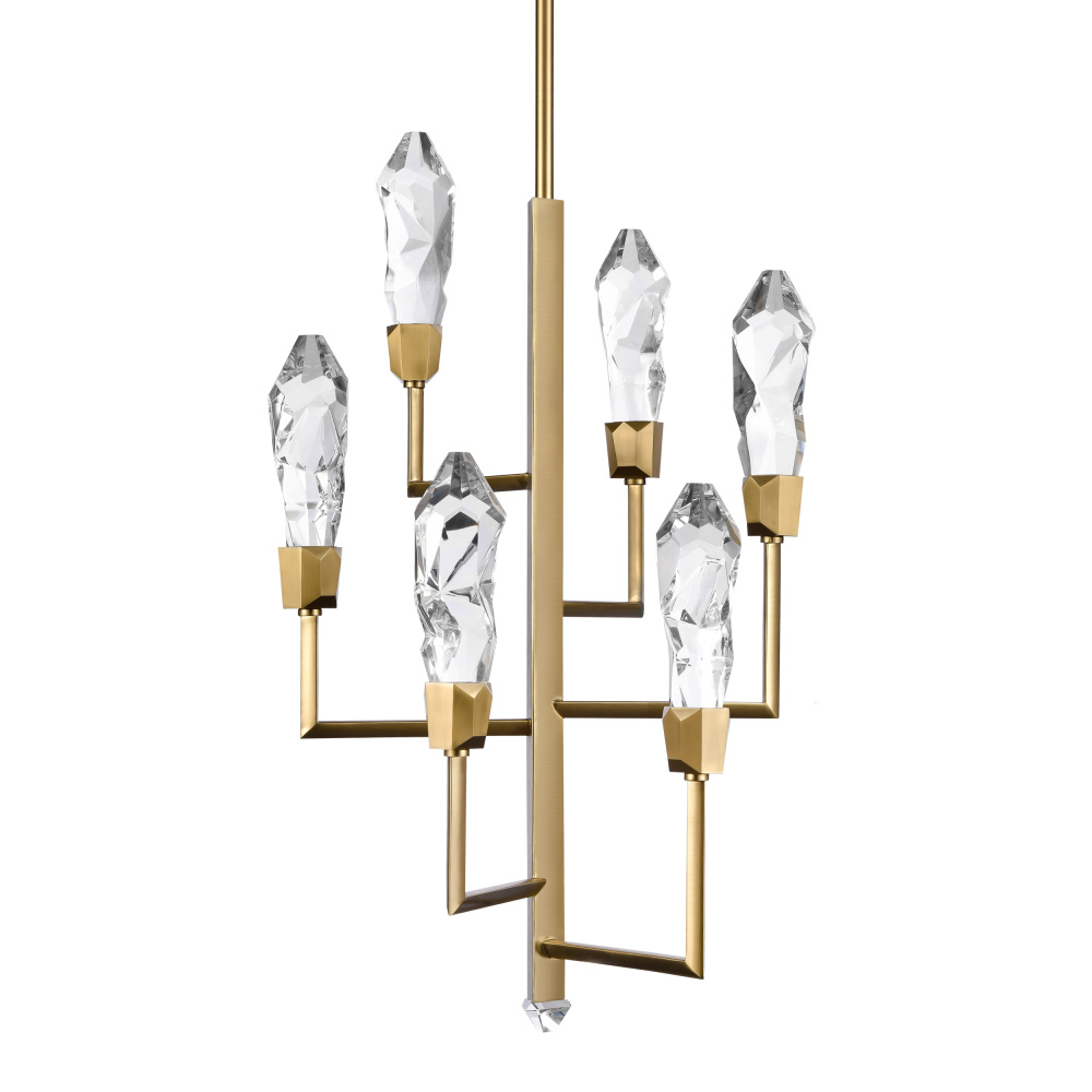 Angelus 18" LED 7-Light, Crystal Tier Chandelier in Aged Brass