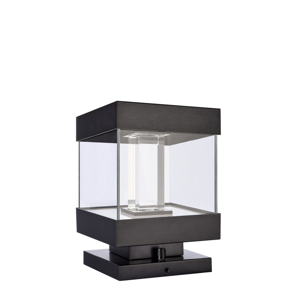 Claro Outdoor LED 9" Square Glass Crystal Bollard in Matte Black