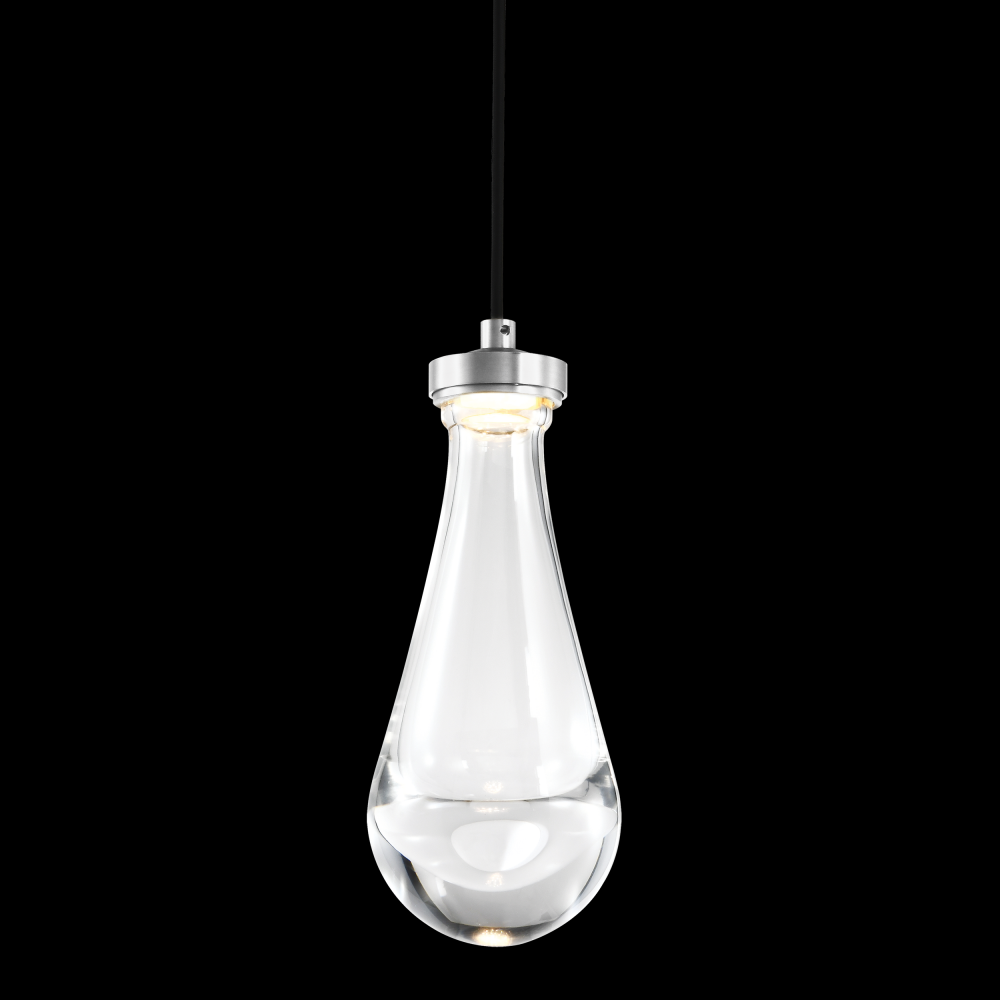 LED 3CCT 1-Light Heavy Clear Rain Drop Glass Polished Nickel Mini-Pendant Light