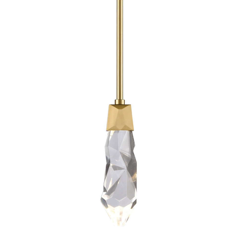 Angelus LED 1-Light, Crystal Mini-Pendant in Aged Brass