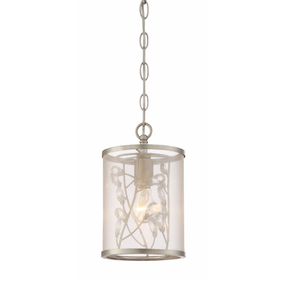 Vine 6" Organza Drum Shade Crystal Mini-Pendant in Silver