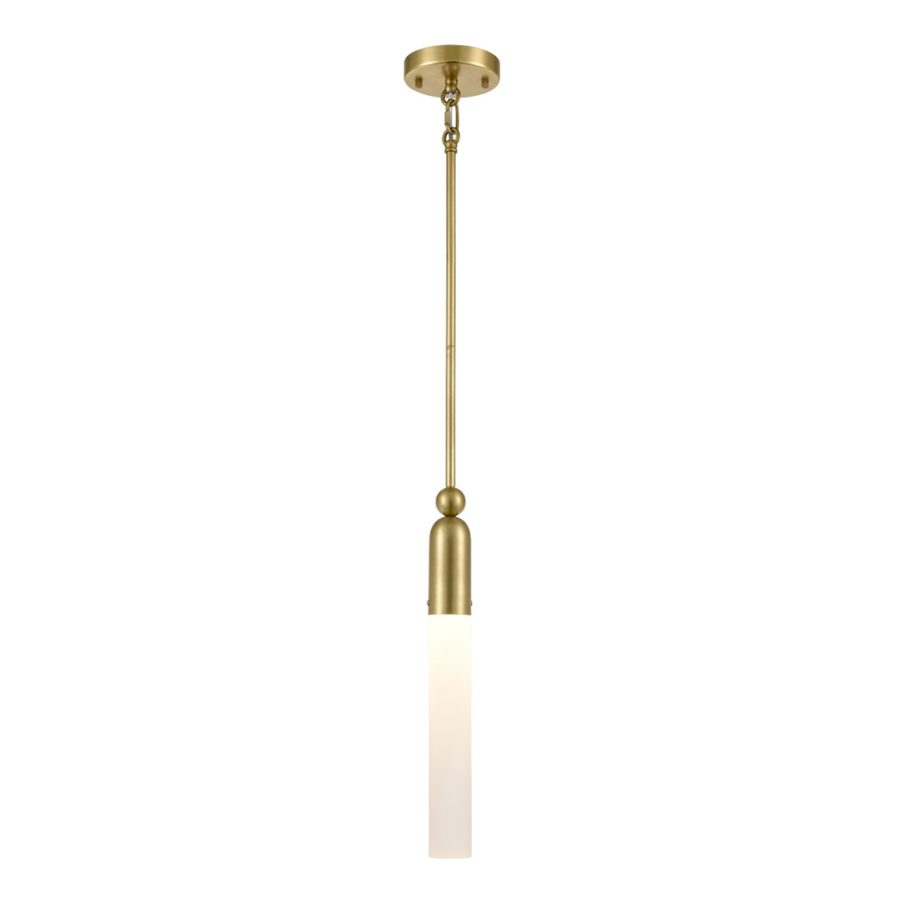 1-Light Aged Brass Cylindrical Glass Mini Pendant