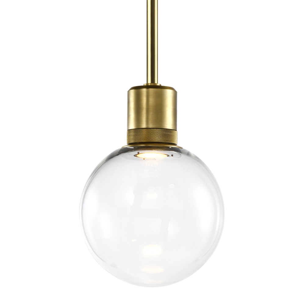 Zigrina Globe Glass LED Pendant with Knurl Ring Aged Brass