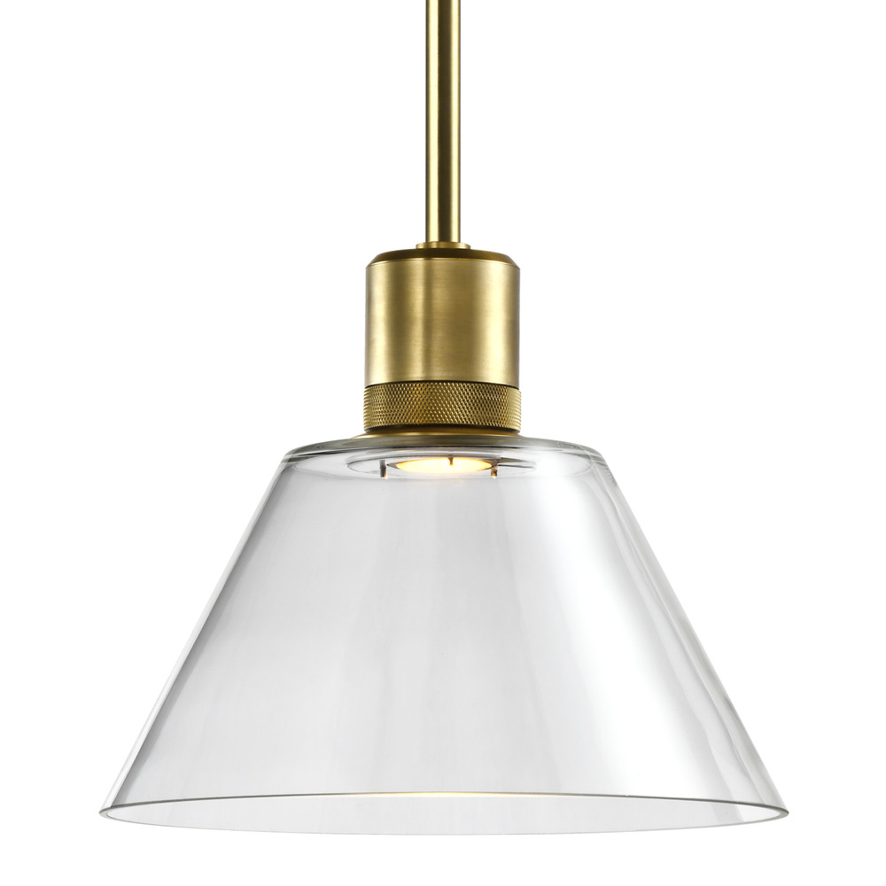 Zigrina Glass Cone LED Pendant with Knurl Ring Aged Brass