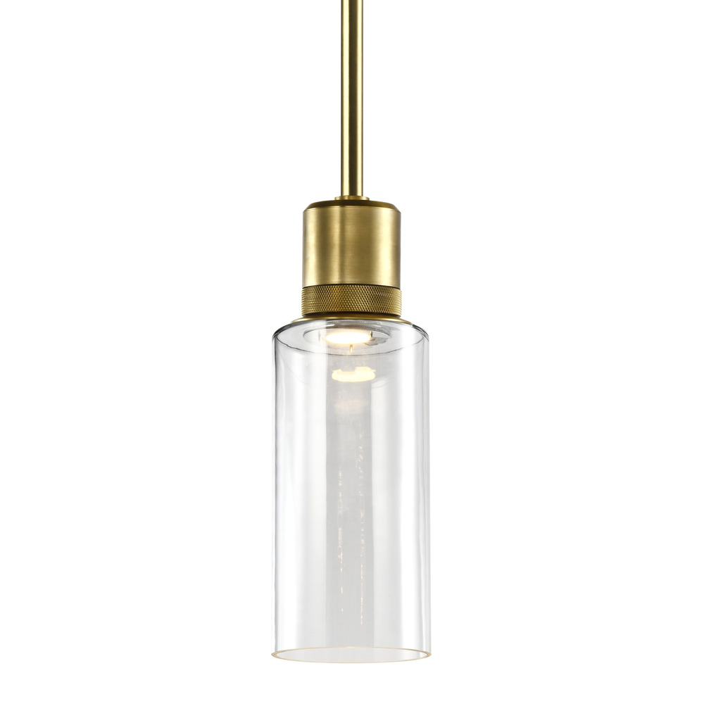 Zigrina 12" Glass Drum LED Pendant with Knurl Ring Aged Brass