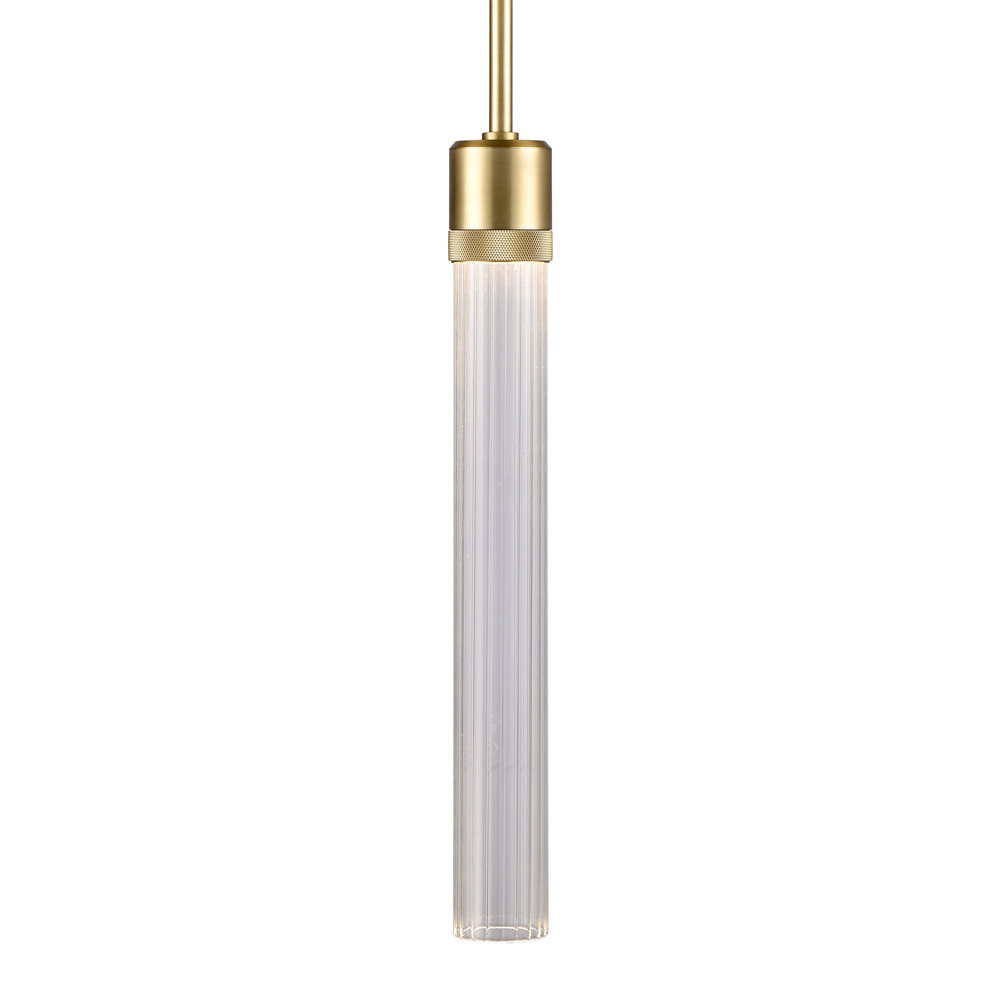 Zigrina 18" Fluted Glass LED Pendant with Knurl Ring Aged Brass
