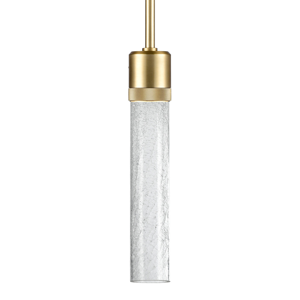 Zigrina 12" Crackled Glass LED Pendant with Knurl Ring Aged Brass