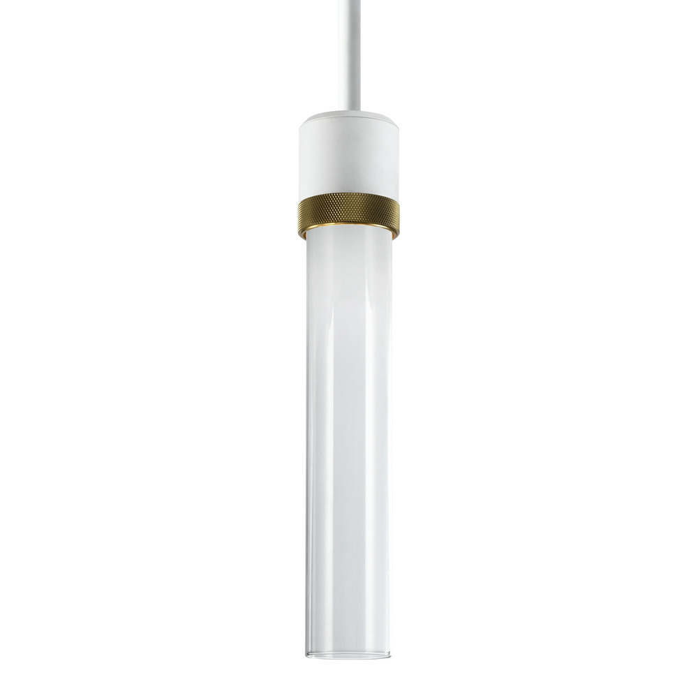 Zigrina 12" Clear Glass LED Pendant in Matte White and Aged Brass Knurled Ring