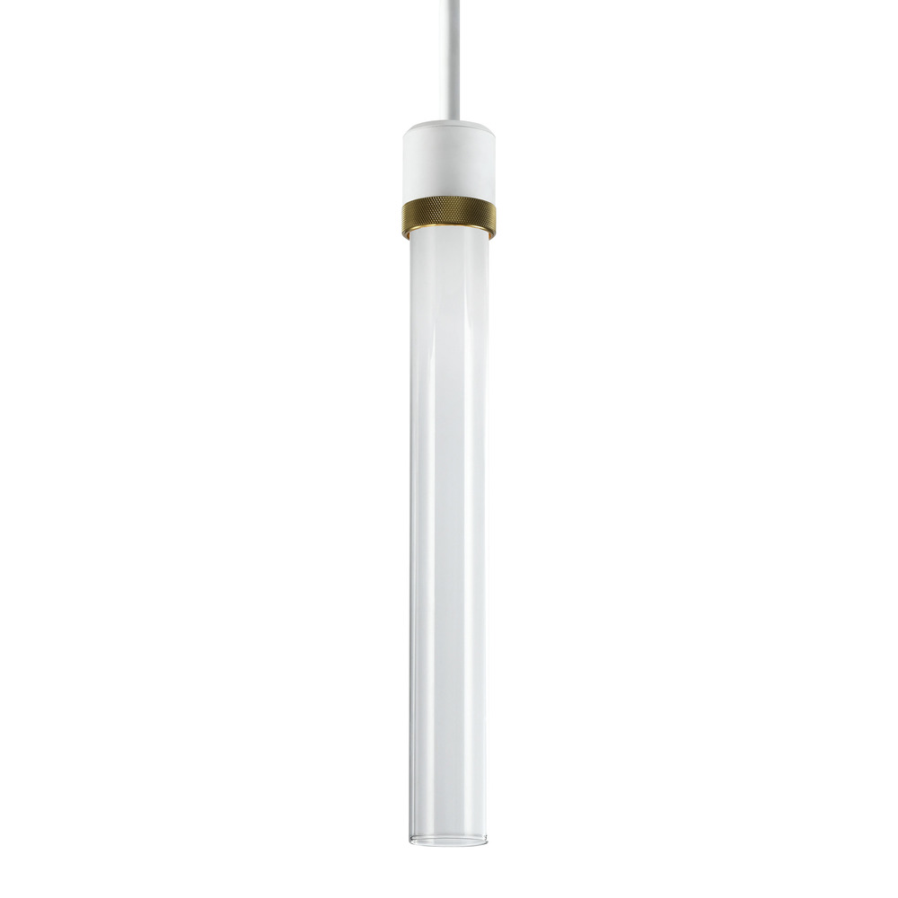 Zigrina 18" Clear Glass LED Pendant in White and Brass Knurled Ring
