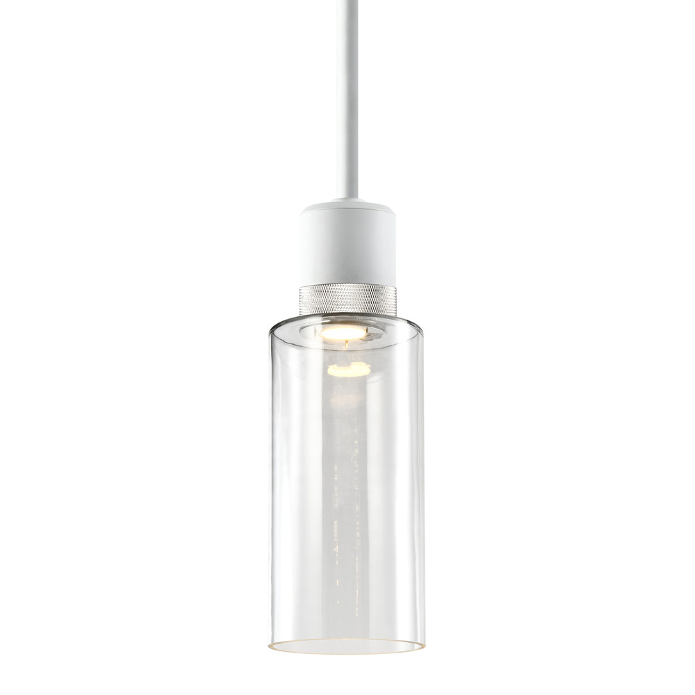 Zigrina 12" Glass Drum LED Pendant in White and Nickel Knurled Ring