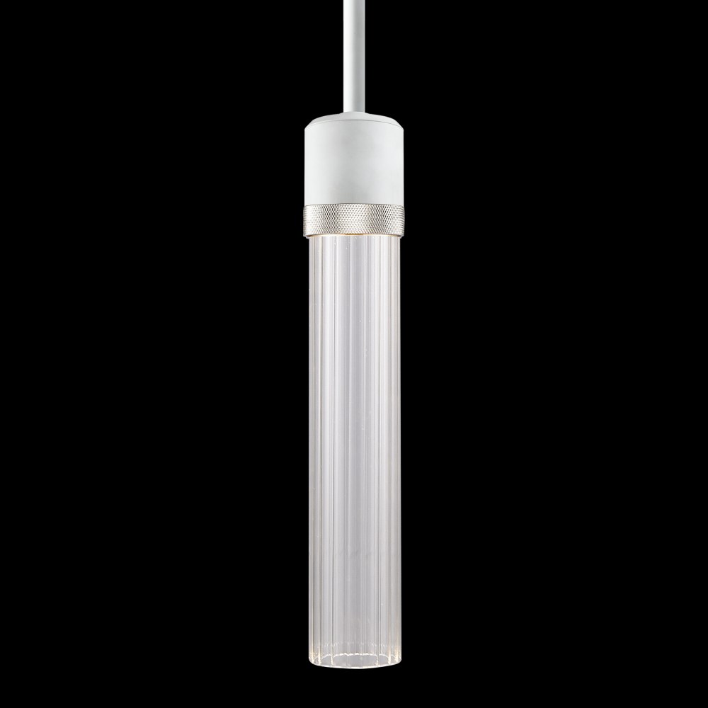 3" LED 3CCT Cylindrical Pendant Light, 12" Fluted Glass and Matte White with Nickel Finish