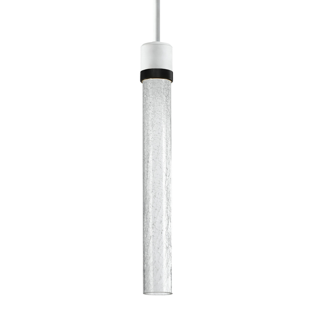 Zigrina 18" Crackled Glass LED Pendant in White and Black Knurled Ring