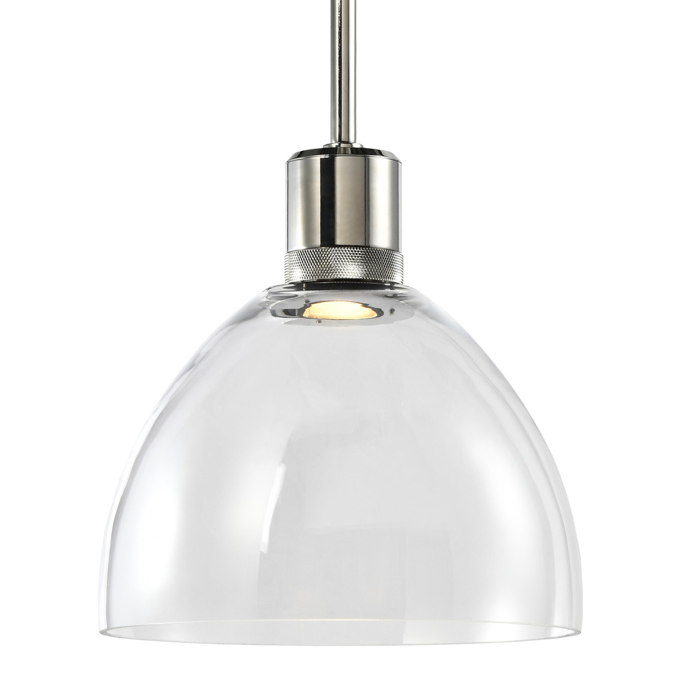 Zigrina Glass Dome LED Pendant with Knurl Ring Polished Nickel