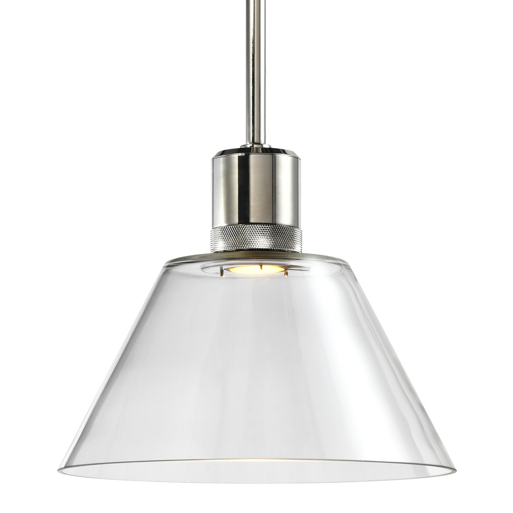 Zigrina Glass Cone LED Pendant with Knurl Ring Polished Nickel