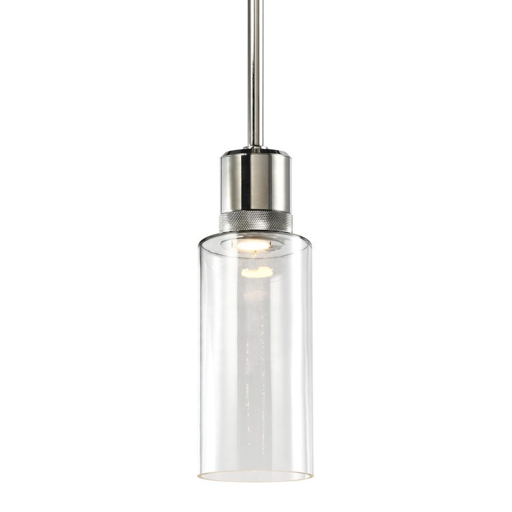 Zigrina 12" Glass Drum LED Pendant with Knurl Ring Polished Nickel