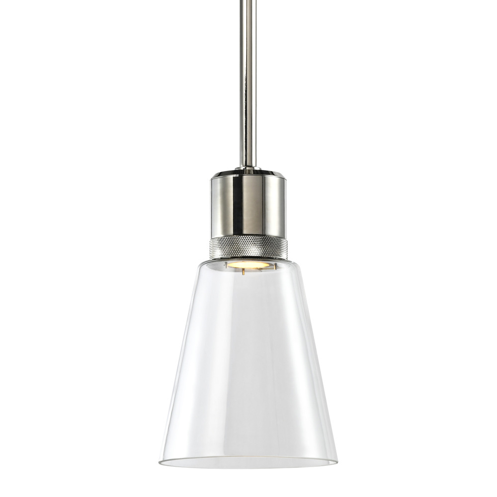 Zigrina Glass Bell LED Pendant with Knurl Ring Polished Nickel