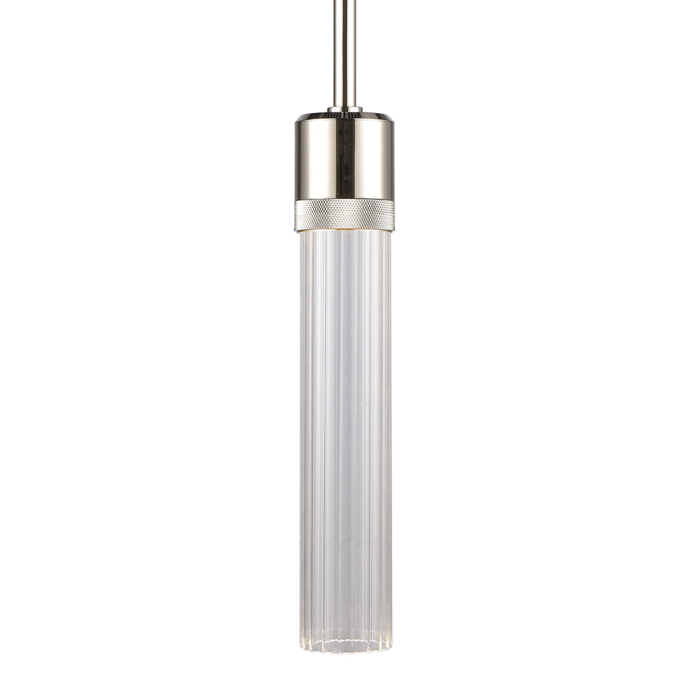 Zigrina 12" Fluted Glass LED Pendant with Knurl Ring Polished Nickel