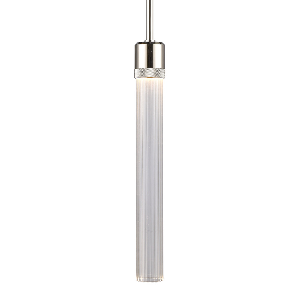 Zigrina 18" Fluted Glass LED Pendant with Knurl Ring Polished Nickel