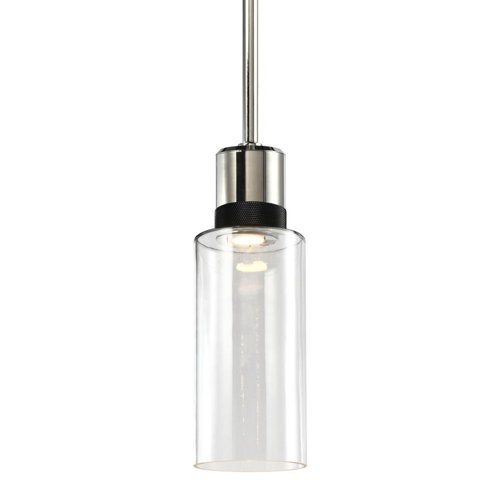 Zigrina 12" Glass Drum LED Pendant in Nickel and Black Knurled Ring