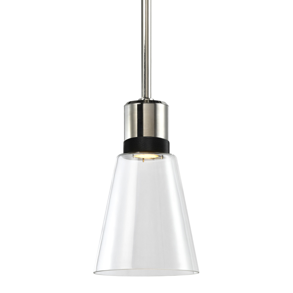 Zigrina Glass Bell LED Pendant in Nickel and Black Knurled Ring