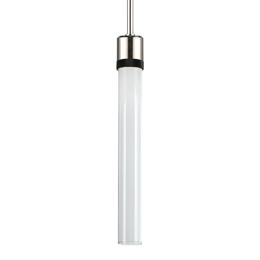 Zigrina 18" Clear Glass LED Pendant in Nickel and Black Knurled Ring