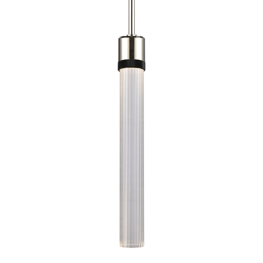 Zigrina 18" Fluted Glass LED Pendant in Nickel and Black Knurled Ring