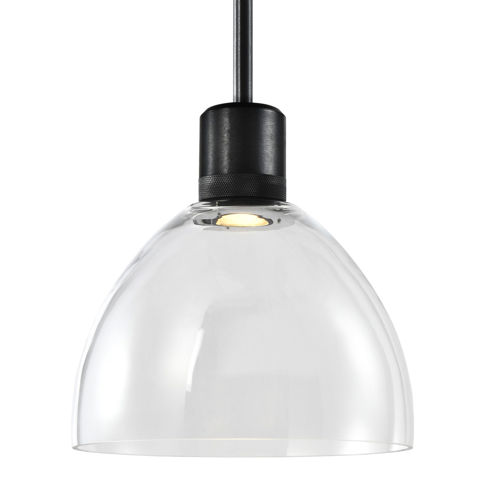 Zigrina Glass Dome LED Pendant with Knurl Ring Black