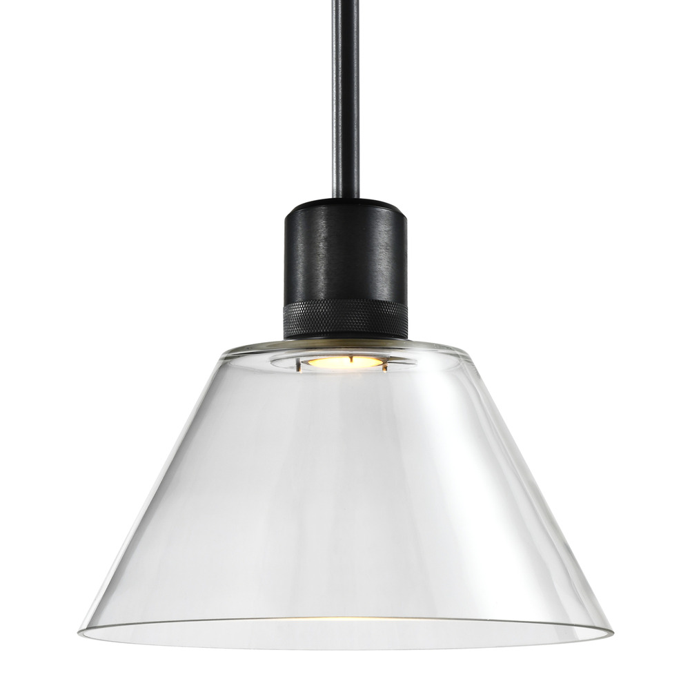 Zigrina Glass Cone LED Pendant with Knurl Ring Black