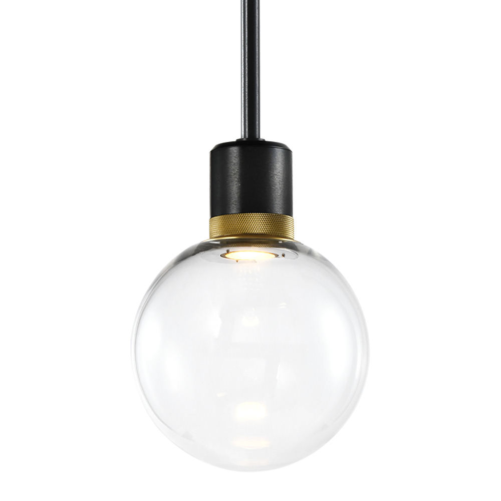 Zigrina Globe Glass LED Pendant in Black and Nickel Knurled Ring