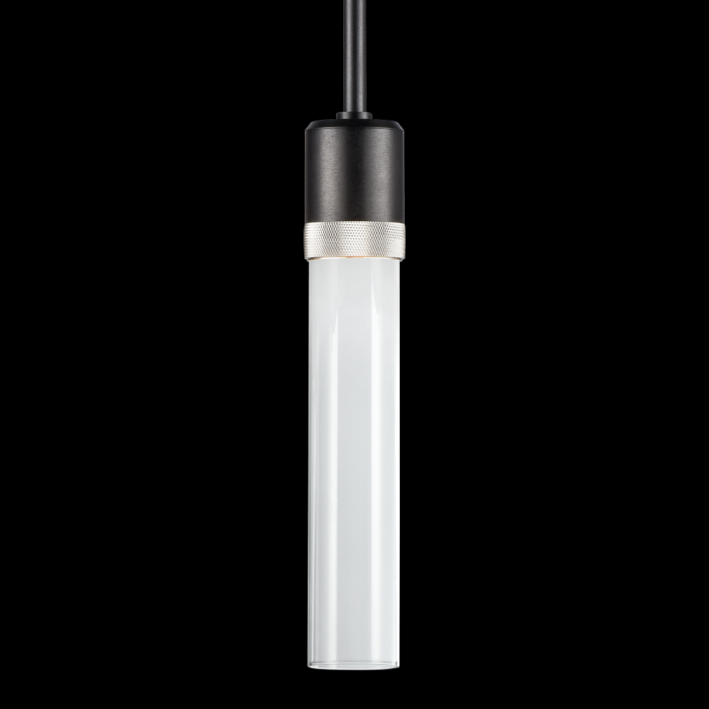3" LED 3CCT Cylindrical Pendant Light, 12" Clear Glass and Satin Brushed Black with Nickel F