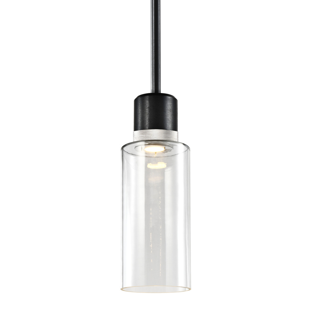Zigrina 12" Glass Drum LED Pendant in Black and Nickel Knurled Ring