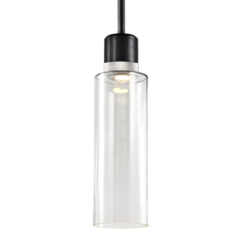Zigrina 18" Glass Drum LED Pendant in Black and Nickel Knurled Ring