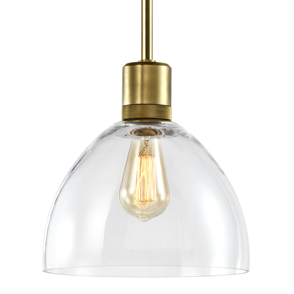 Zigrina Glass Dome E26 Pendant with Knurled Ring Aged Brass